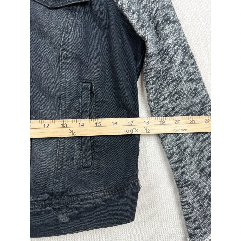 Free People Women's Black Distressed Jean Jacket Sweatshirt Sleeves No Hood Sz M - Picture 9 of 12